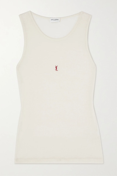  Saint Laurent   Cassandre Embroidered Ribbed Wool Tank   Beige 
