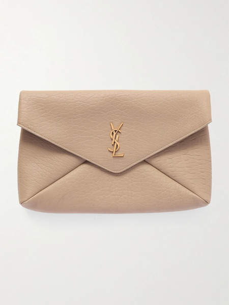  Saint Laurent   Cassandre Large Textured Leather Clutch   Gray 
