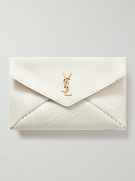  Saint Laurent   Cassandre Large Textured Leather Clutch   Off White 