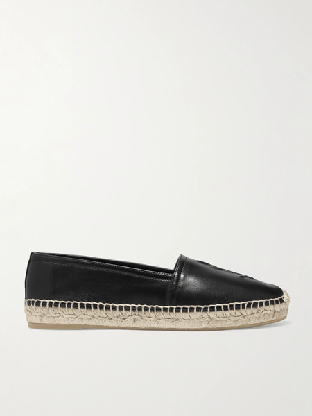  Saint Laurent   Cassandre Logo Embossed Leather Espadrilles   Black 
