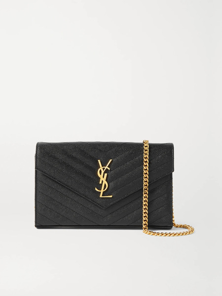  Saint Laurent   Cassandre Matelassé Textured Leather Chain Wallet   Black 