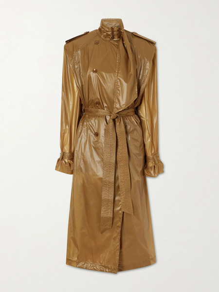 Saint Laurent   Double Breasted Belted Shell Trench Coat   Mushroom 