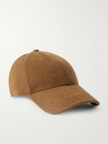  Saint Laurent   Embroidered Brushed Cashmere Baseball Cap   Brown 