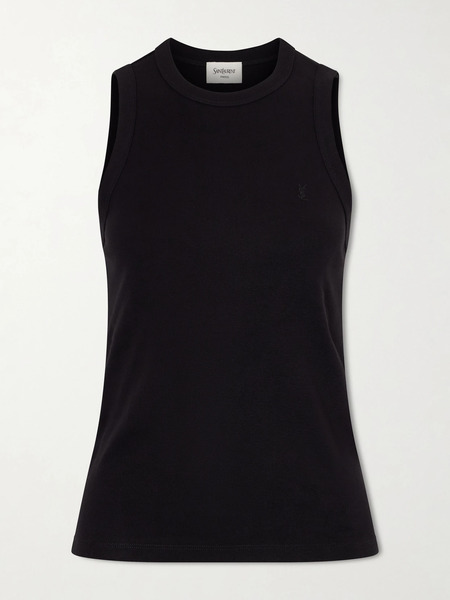  Saint Laurent   Embroidered Ribbed Cotton Tank   Black 