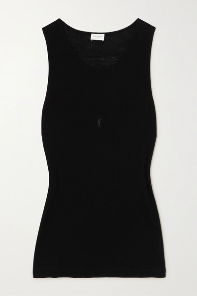  Saint Laurent   Embroidered Ribbed Wool Tank   Black 