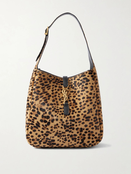  Saint Laurent   Le 5 à 7 Small Embellished Leather Trimmed Leopard Print Calf Hair Shoulder Bag   Leopard Print 