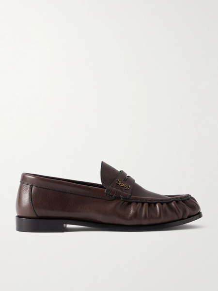  Saint Laurent   Le Loafer Logo Embellished Textured Leather Loafers   Brown 