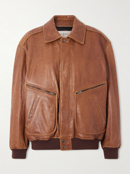  Saint Laurent   Leather Bomber Jacket   Brown 