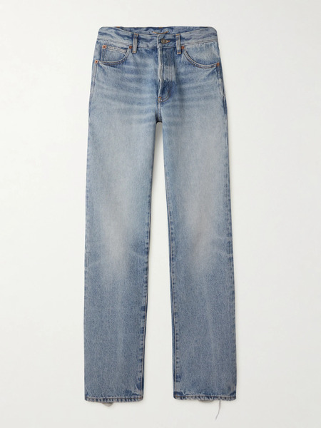  Saint Laurent   Nico Distressed Mid Rise Straight Leg Jeans   Light Blue 
