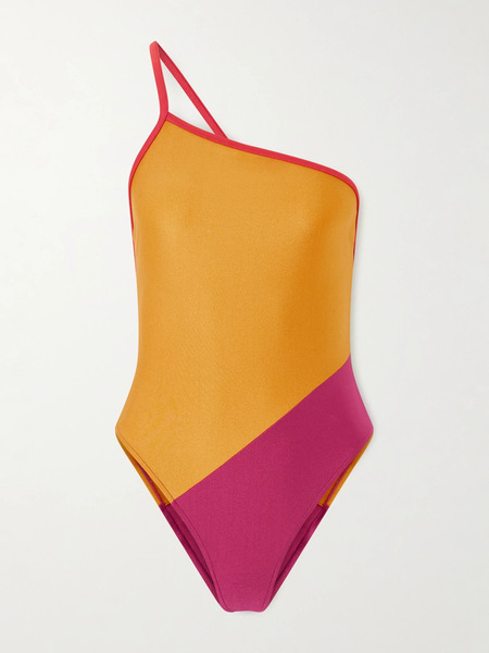  Saint Laurent   One Shoulder Color Block Swimsuit   Orange 