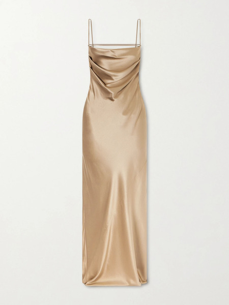  Saint Laurent   Open Back Draped Silk Satin Maxi Dress   Brown 