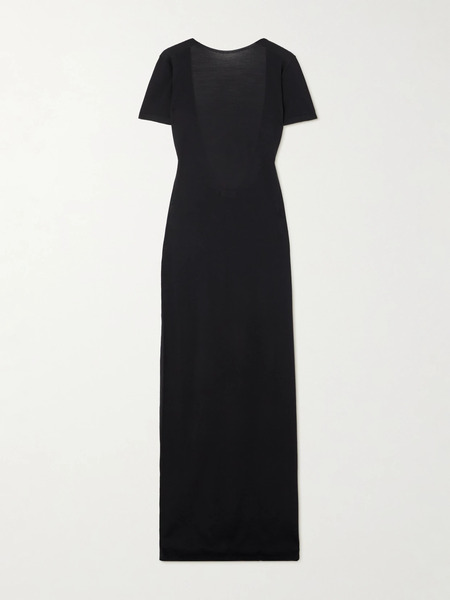  Saint Laurent   Open Back Wool Maxi Dress   Black 