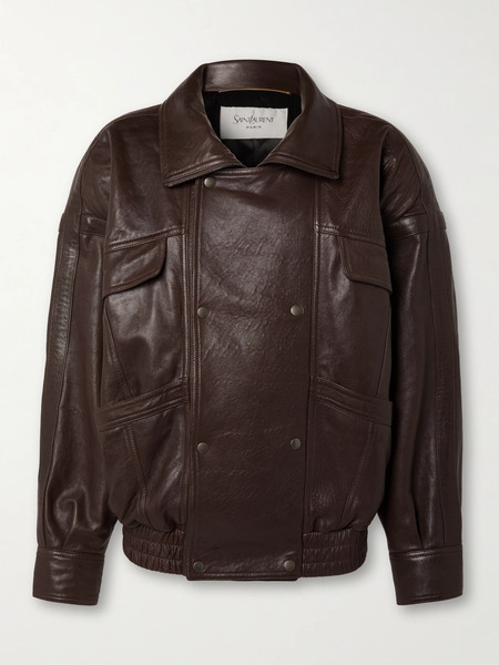  Saint Laurent   Oversized Double Breasted Paneled Leather Jacket   Brown 