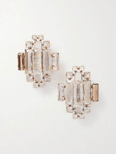  Saint Laurent   Oversized Gold Tone Crystal Clip Earrings   One Size 
