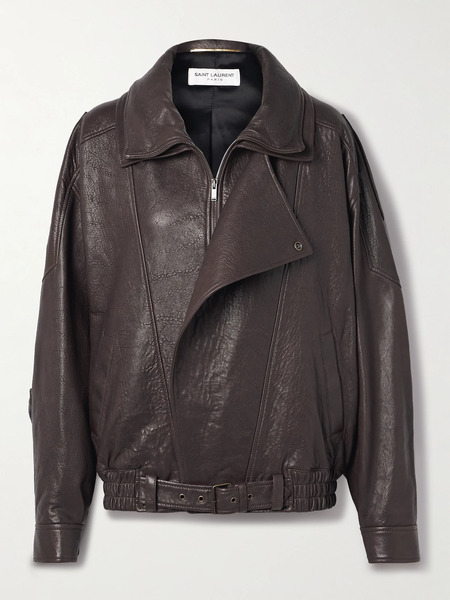  Saint Laurent   Oversized Textured Leather Jacket   Dark Brown 