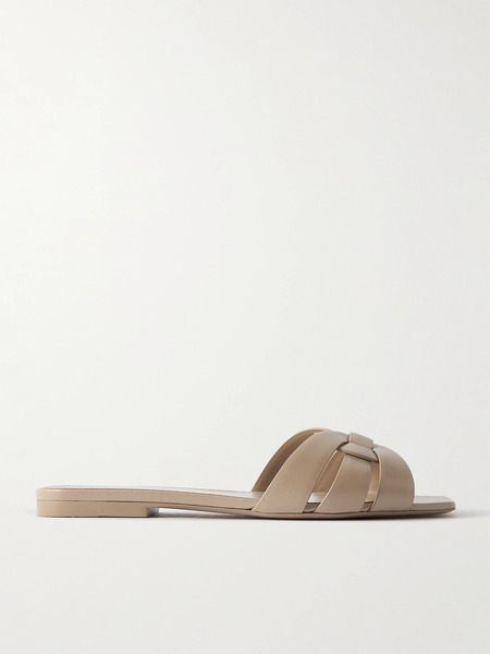  Saint Laurent   Tribute Woven Leather Slides   Beige 