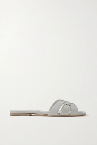  Saint Laurent   Tribute Woven Leather Slides   Off White 