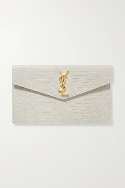  Saint Laurent   Uptown Croc Effect Leather Pouch   Off White 