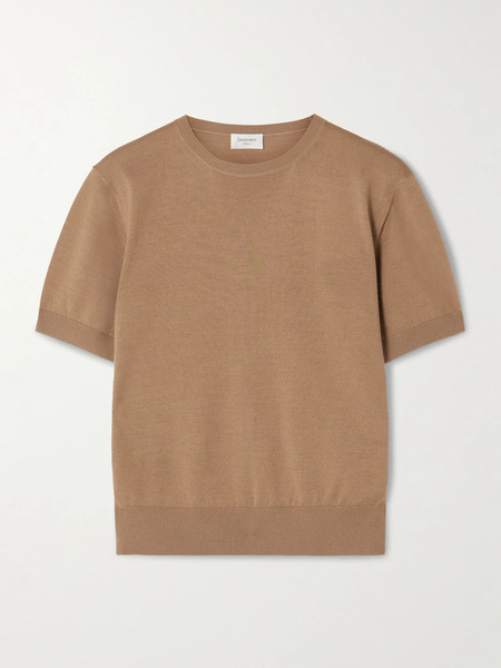  Saint Laurent   Wool, Cashmere And Silk Blend Top   Camel 