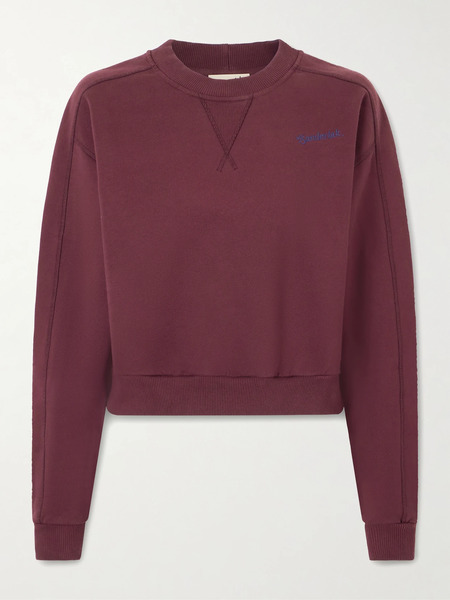  Sanderlak   Cropped Embroidered Wool Blend Jersey Sweatshirt   Merlot 
