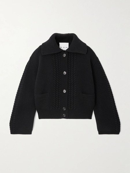 Sasuphi   Cable Knit Wool And Cashmere Blend Cardigan   Black 