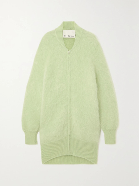  Sasuphi   + Net Sustain Oversized Mohair Blend Cardigan   Light Green 