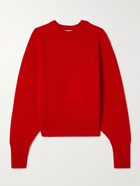  Sasuphi   Waffle Knit Merino Wool And Cashmere Blend Sweater   Red 