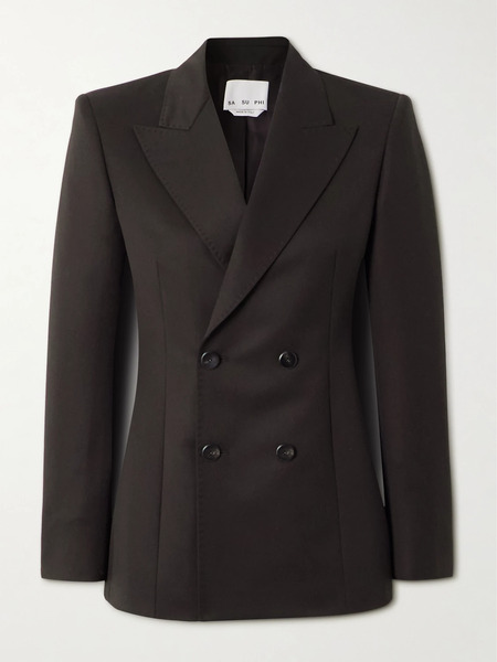 Sasuphi   Wool Double Breasted Blazer   Brown 