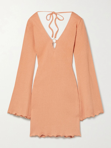  Savannah Morrow The Label   + Net Sustain Yara Open Back Silk And Organic Cotton Blend Mini Dress   Pastel Orange 