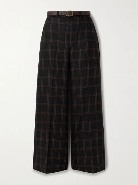  Sea   Monroe Belted Checked Wool Blend Wide Leg Pants   Brown 