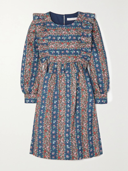  See By Chloé   Deva Printed Linen Midi Dress   Blue 