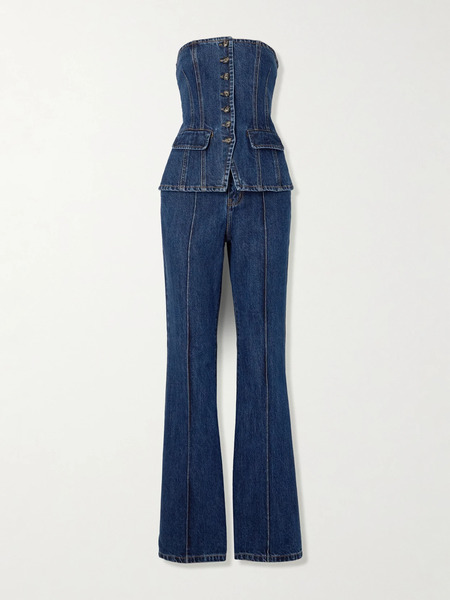  Self Portrait   Convertible Strapless Denim Jumpsuit   Mid Denim 