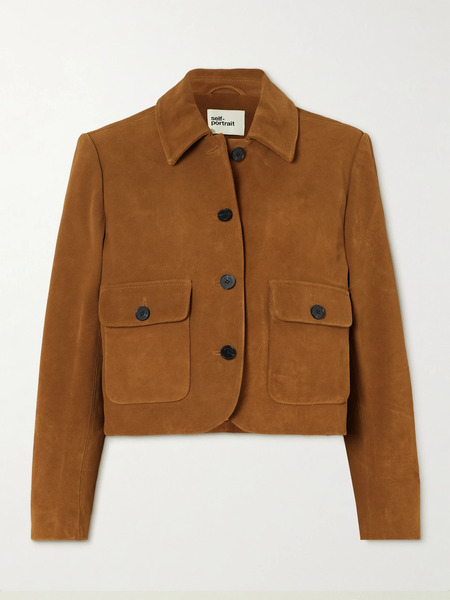  Self Portrait   Cropped Suede Jacket   Brown 
