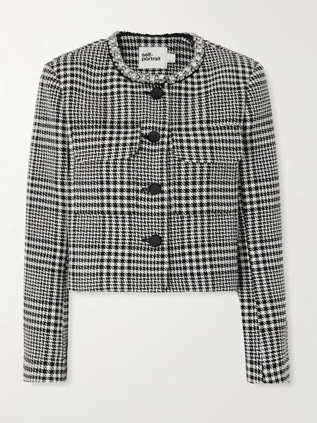  Self Portrait   Crystal Embellished Houndstooth Jacket   Gray 