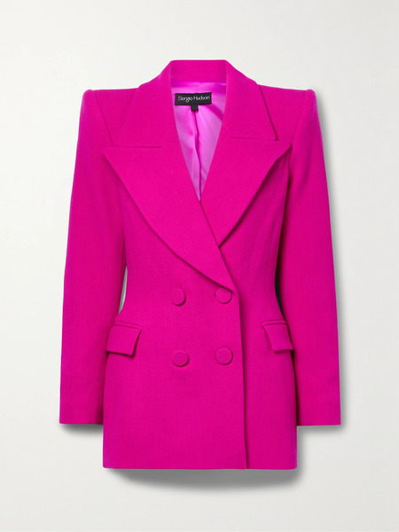  Sergio Hudson   Double Breasted Wool Blazer   Fuchsia 
