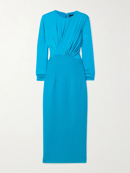  Sergio Hudson   Gathered Stretch Bamboo Viscose And Wool Jersey Midi Dress   Azure 