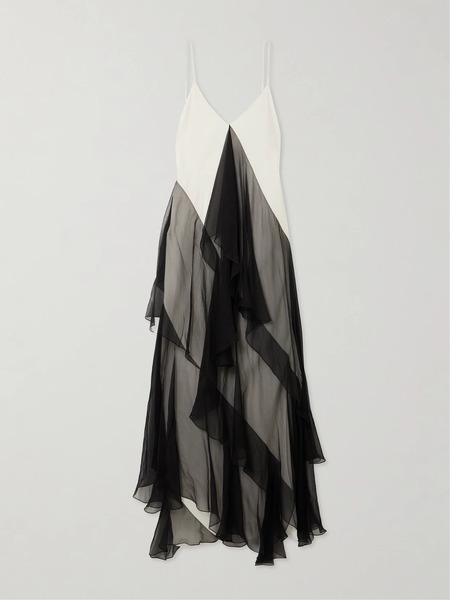  Sharon Wauchob   Megara Asymmetric Ruffled Two Tone Silk Crepe De Chine And Crepon Midi Dress   Black 