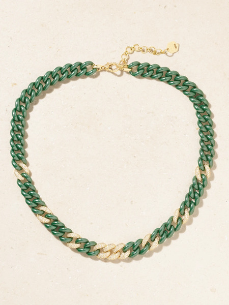  Shay   Essential Link 18 Karat Gold, Ceramic And Diamond Necklace   Green 