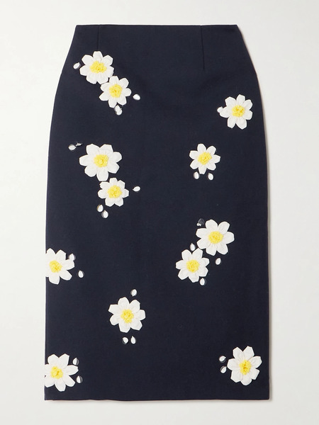  Shushu/tong   Embellished Wool Blend Midi Skirt   Navy 