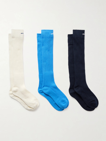  Shushu/tong   Pack Of Three Embroidered Cotton Blend Socks   Multi 