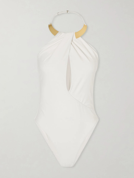  Simkhai   Bindi Embellished Cutout Swimsuit   White 