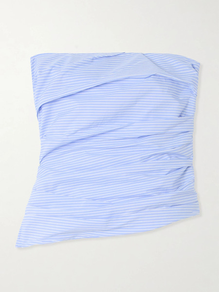  Simkhai   Emerson Strapless Ruched Pinstriped Cotton Poplin Bustier Top   Blue 