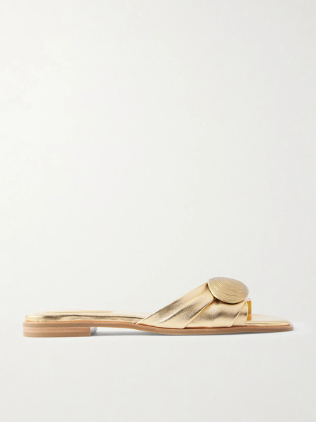  Simkhai   Gigi Embellished Metallic Leather Slides   Gold 