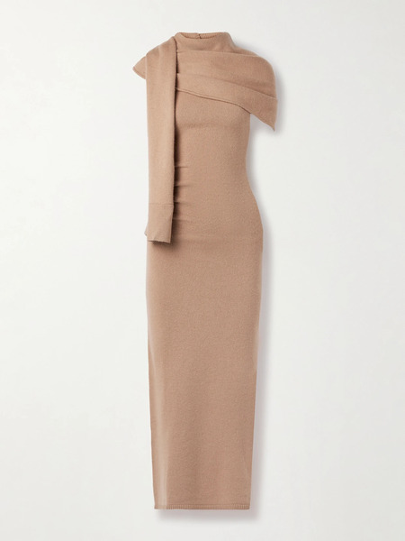  Simkhai   Hathaway Scarf Effect Draped Wool And Recycled Cashmere Blend Midi Dress   Camel 
