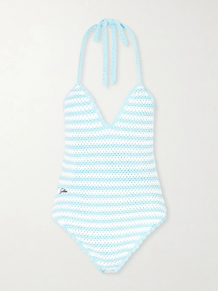  Simkhai   Karoline Striped Crocheted Swimsuit   Blue 