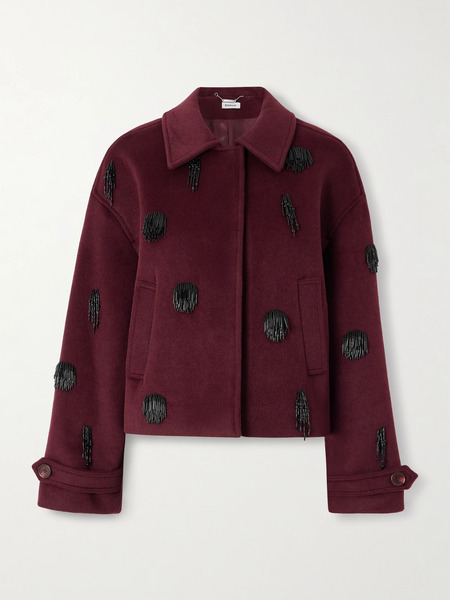  Simkhai   Katya Bead Embellished Wool Blend Jacket   Burgundy 