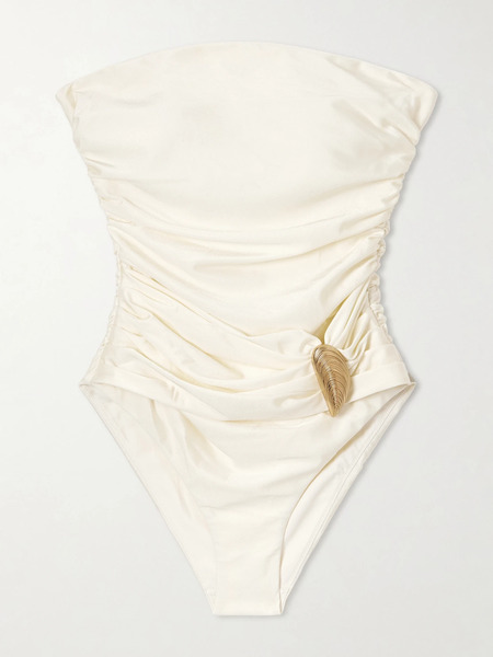 Simkhai   Lorena Strapless Embellished Swimsuit   Cream 