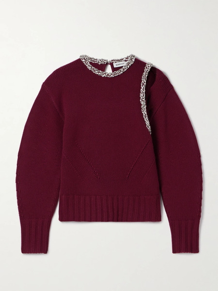  Simkhai   Monroe Cutout Crystal Embellished Wool Blend Sweater   Burgundy 