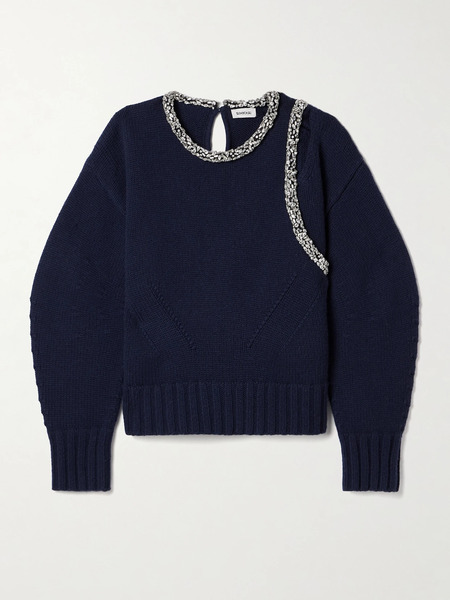  Simkhai   Monroe Cutout Crystal Embellished Wool Blend Sweater   Navy 