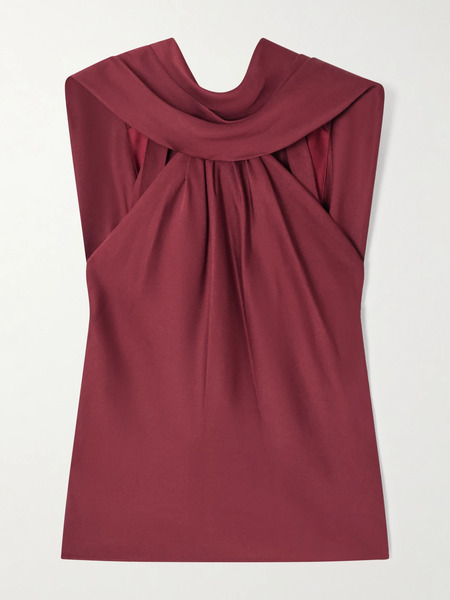  Simkhai   Scarlett Cape Effect Draped Satin Top   Burgundy 